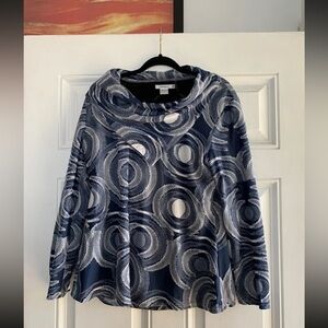Feratelli Blue Tunic Top Cowl Neckline Popover‎ Womens large circle abstract